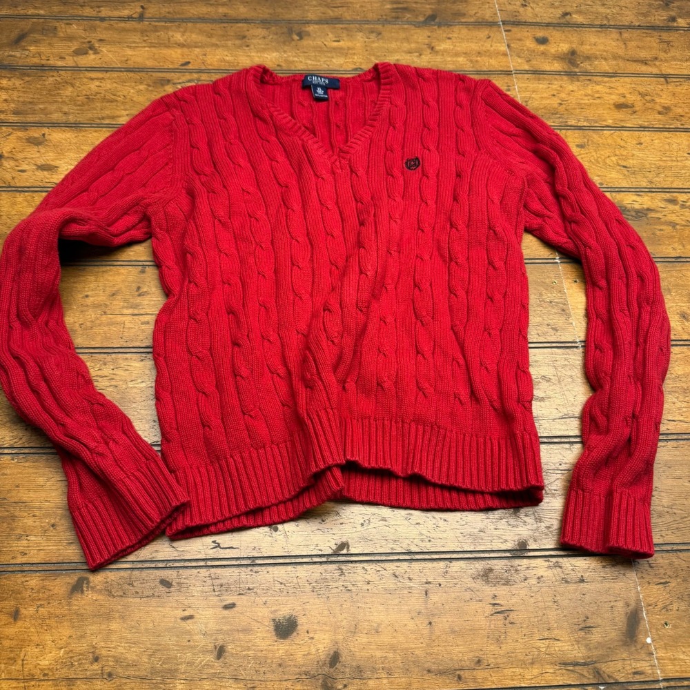 Chaps Kids Red Cable Knit V Neck Sweater‎ Cotton XL